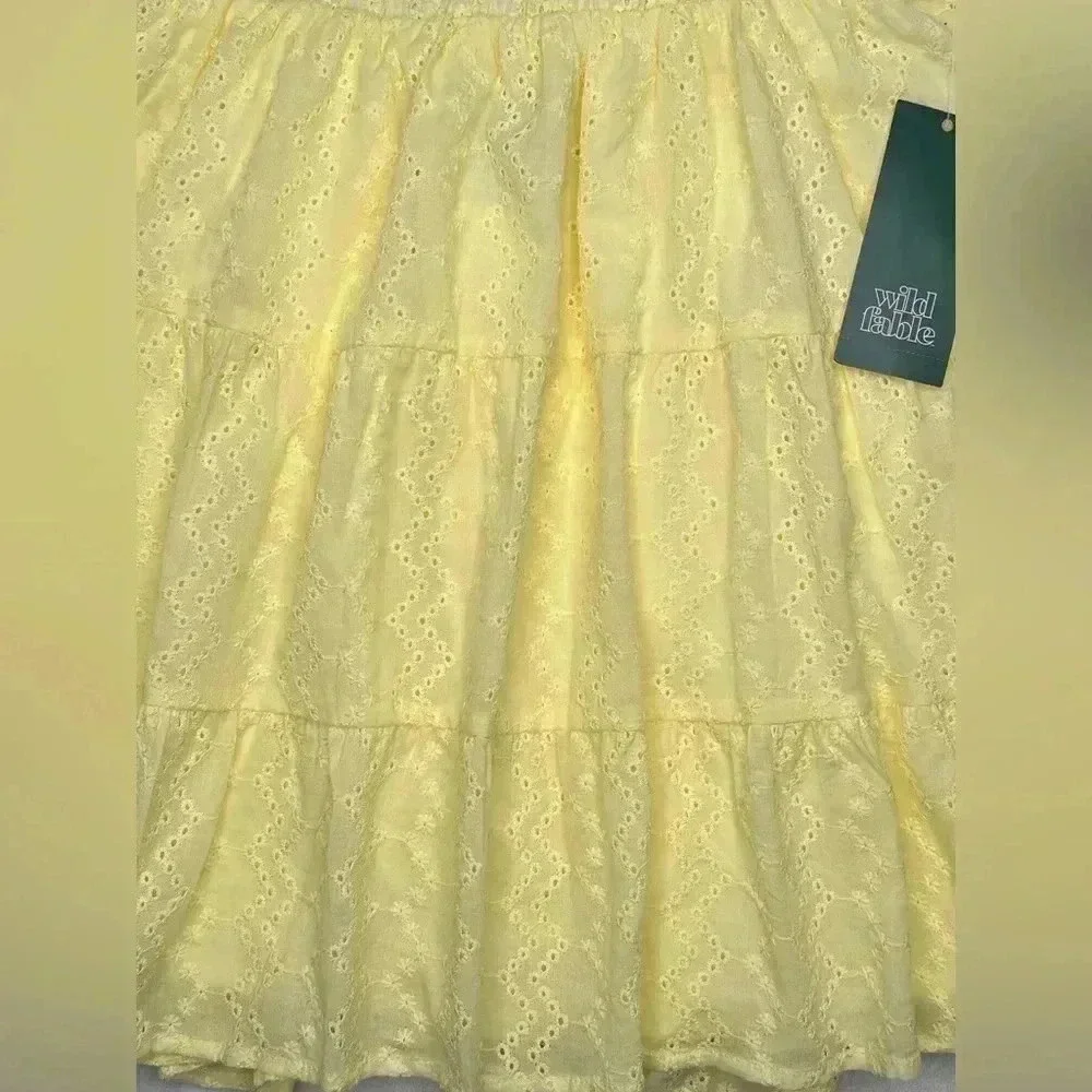 Women’s Skirt Tiered Ruffled Eyelet Yellow Elastic Waist WILD FABLE choose size - Picture 4 of 9